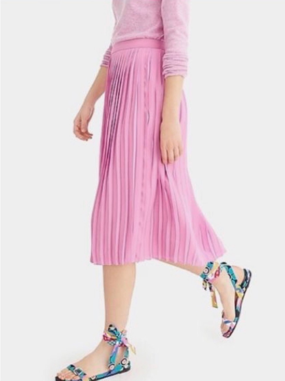 J. Crew Pink Pleated A-Line Midi Skirt